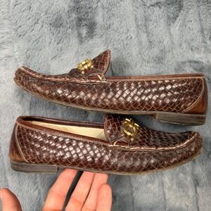 Salvatore Ferragamo Loafers Mens 8 Brown Woven Leather Gancini Bit Moccasins